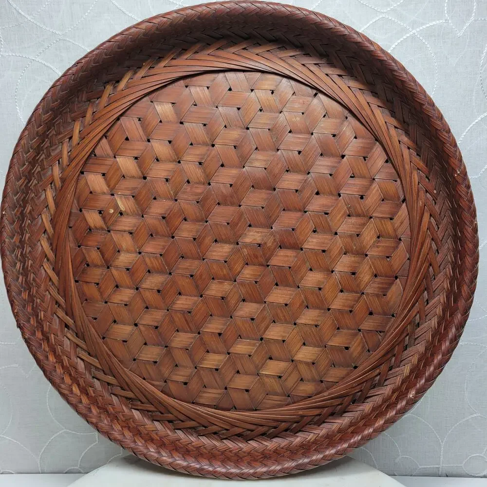 Vintage 1949 Handmade Woven Bamboo Tray 16